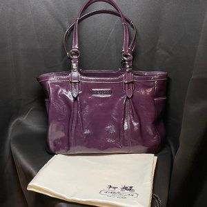 Coach East West Gallery Tote Patent Leather- Plum Purple Color W/DUST COVER